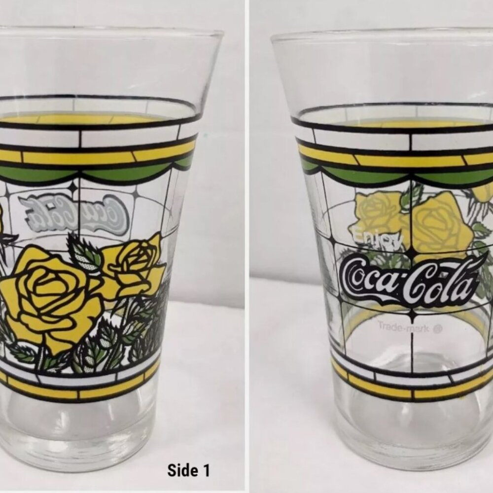 VTG Enjoy Coca-Cola Yellow Rose - 12oz. Tall Flare Top Glass/Cup